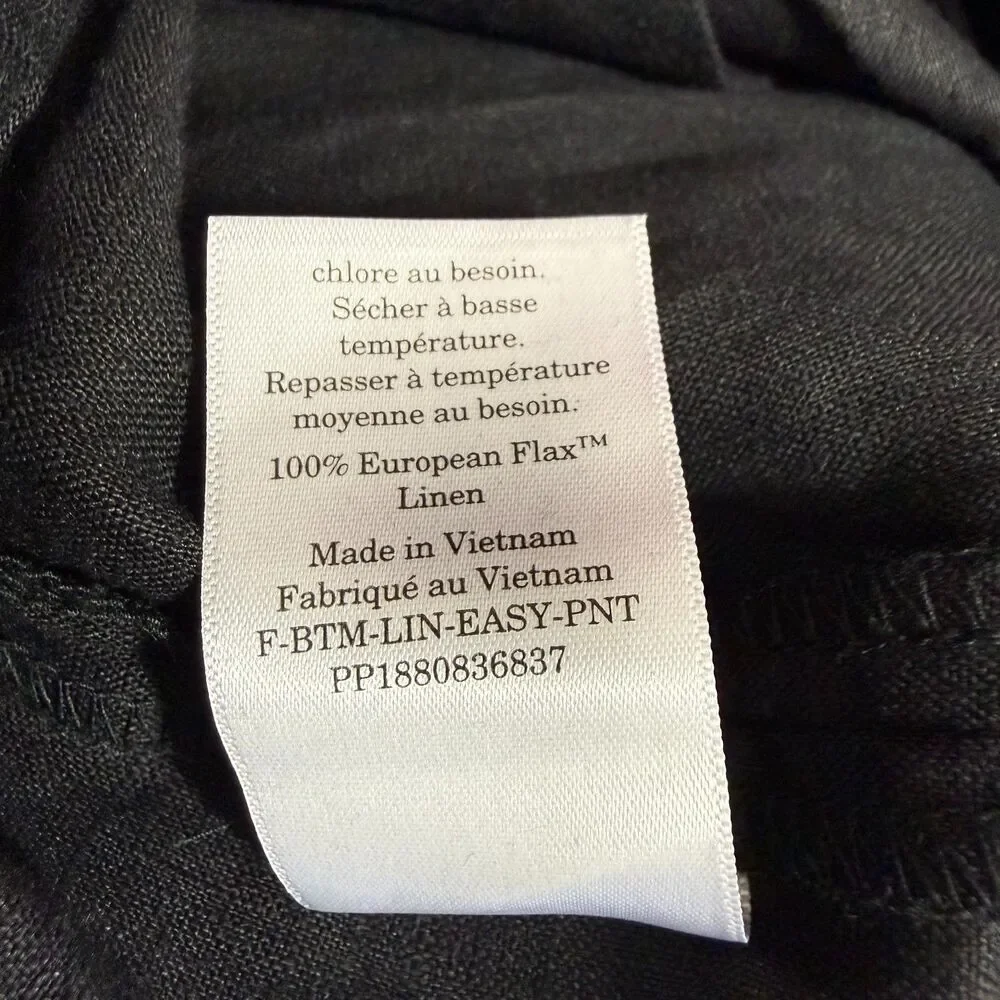 EVERLANE The Linen Easy Pant XS Black Straight Leg Pull On Casual Office NWT B7